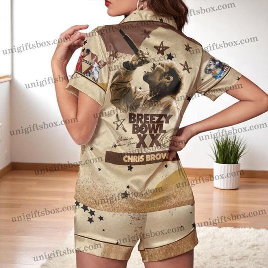 Chris Brown Breezy Bowl XX 2025 Pajamas  Concert Tour Sleepwear Set Unisex Short PJs, Music Fan Gift, Breezy Bowl Tour XX Shirt