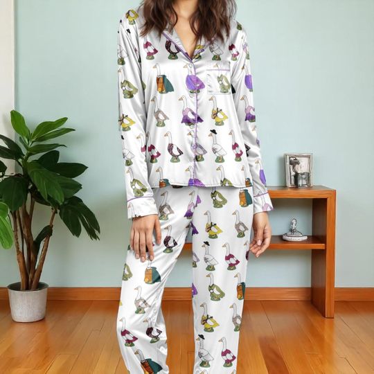 Tay Tay Goose Pajama Set  Women's Buttons Up Sleepwear Plus Size  Album Inspired Loungewear  Funny Duck PJs for Fans