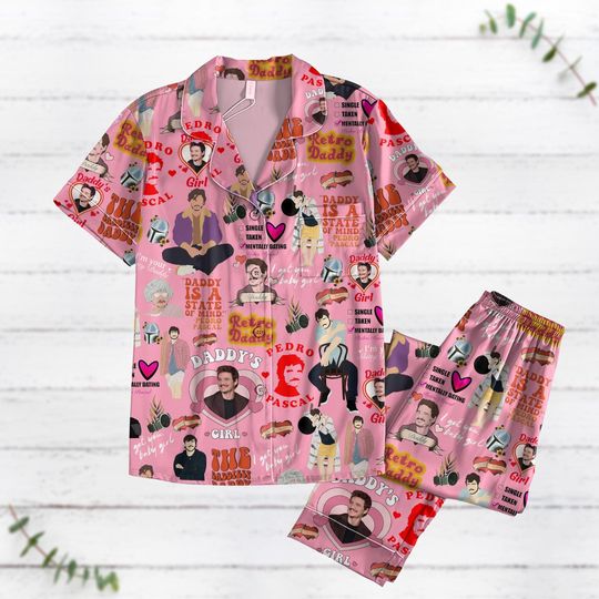 Pedro Pascal Short Sleeve Pajamas, Star Wars Pajamas Set, Daddy's Girl Shirt, Movie Lover Shirt, Pedro Pascal Fans Gift For Her Him