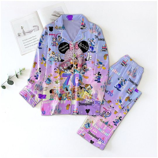 Disneyland 70th Anniversary Pajamas Set, 70 Years Of Magic Shirt, Disneyland Family Vacation 2025 Shirt, Platinum Celebration Pajamas