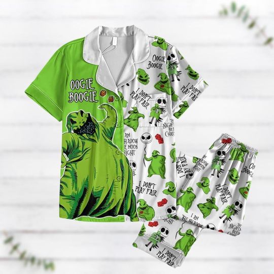 Oogie Boogie Short Sleeve Thick Pajamas, Disney Movie Pajamas Set, Nightmare Before Christmas Shirt, Jack Skellington, Gift For Fans