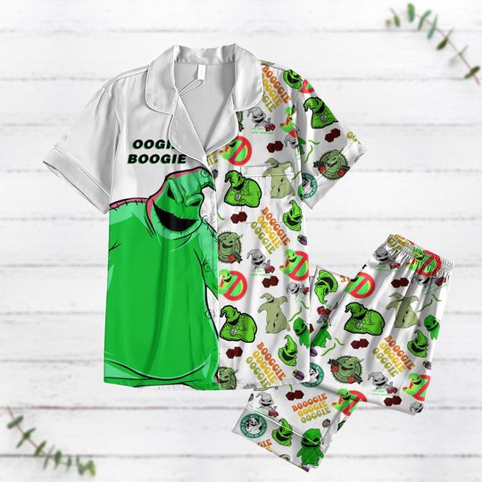 Oogie Boogie Short Sleeve Thick Pajamas, Disney Movie Pajamas Set, Nightmare Before Christmas Shirt, Oogie Boogie Lover Gift For Fans