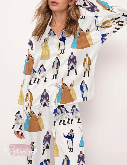 Hamilton Musical Silky Pajama Set For Women | Broadway Theater-Inspired Sleepwear | Lightweight Summer PJs | Gift for Musical Fans