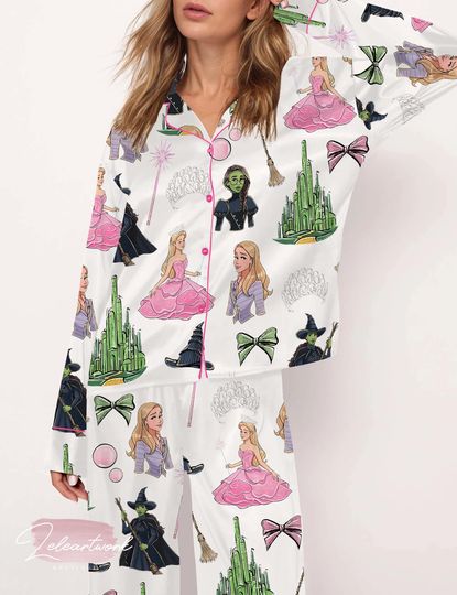 Elphaba and Glinda Pajama Set  Wicked Musical Sleepwear, Glittery Oz-Inspired Loungewear Gift for Broadway Fans and Theatre Lovers