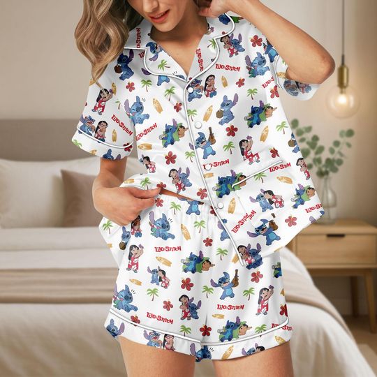 Lilo And Stitch Pajamas Set, Disney Stitch Shorts Pajamas, Cute Stitch Women Pajamas, Bridesmaid Pajamas, Movie Cartoon Sleepwear