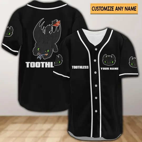 Custom Toothless Baseball Jersey Shirt Night Fury Baseball Shirt