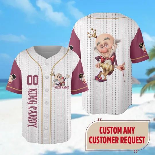 Custom King Candy Baseball Jersey Wreck It Ralph Jersey Shirt Villain Baseball Jerey