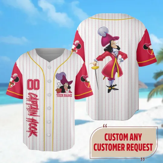 Custom Captain Hook Baseball Jersey Peter Pan Baseball Jersey