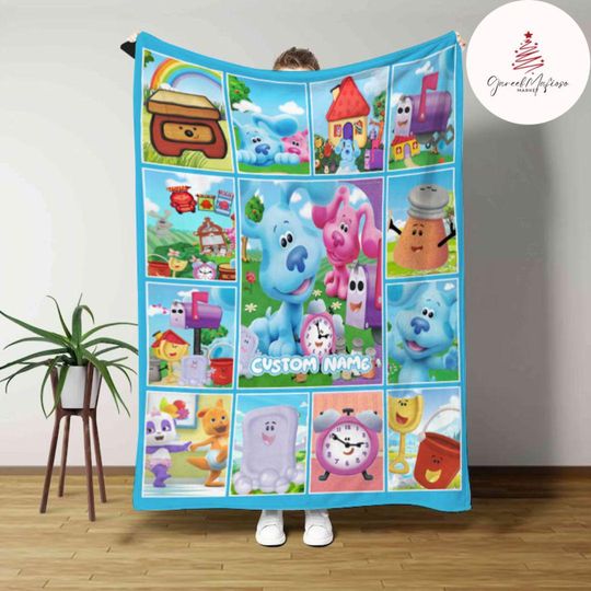 Personalized Blue Clues Blanket, Blue Dog Lovers Birthday Boy Blanket, Kid Birthday Girl Home Decoration, Family Baby Shower Gift for Kids