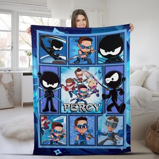 Personalized Bryton Ninja Kidz Family Blanket, Custom Name Baby Blanket, Gift For Birthday Boy