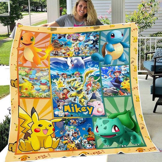 Personalized PKM Eevee Pastel  Blanket, Custom Name Blanket, Anime Lover Blankets, Birthday Gift