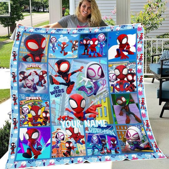 Personalized Spidey And His Amazing Friends Blanket, Custom Name Kids Super Hero Blanket, Birthday Gifts