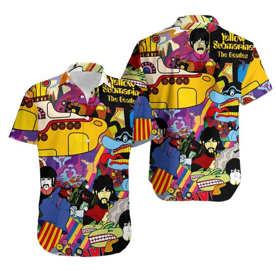The Beatles Hawaiian Beach Summer Button Down Shirt Unisex Adults Size S-5XL