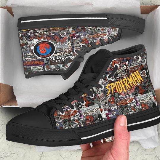 Custom Printed Spiderman Comics High-Tops Shoes | Comic Retro Style Sneakers