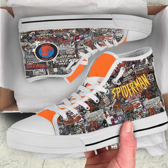 Custom Printed Spiderman Comics High-Tops Shoes | Comic Retro Style Sneakers