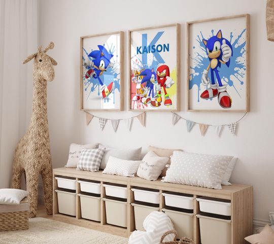 Personalized Sonic Poster - Blue Gaming Decor for Kids Nursery