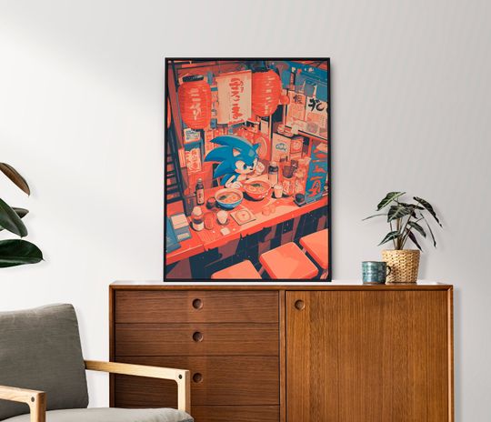 Sonic the Hedgehog, Ramen Series, Japanese Tapestry Style, Anime Poster, Printable Wall Art, Bedroom Wall Art, Japanese Home Decor
