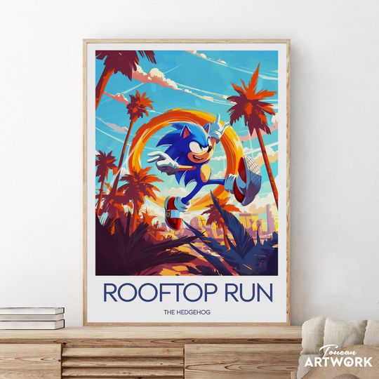 Rooftop Run Sonic print, Sonic the Hedgehog fan print, The hedgehog fan art poster, Sonic print, Game art