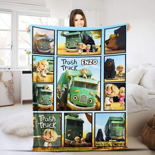 Kids Personalized Trash Truck Blanket, Custom Trash Truck Blanket, Custom Name Blanket, Baby Gift
