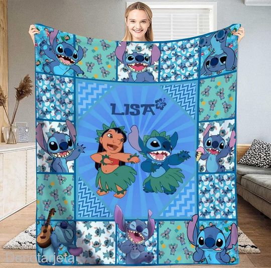 Personalized Stitch and Lilo Blanket, Lilo And Stitch Blanket, Stitch Fleece Blanket, Stitch Quilt