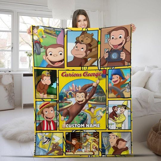 Personalized Curious George Blanket, Curious George Fleece Blanket, Curious George Birthday Gifts, Couch Sofa Blanket