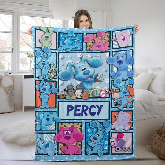 Personalized Name Blues Clues Blanket, Custom Baby Blanket, Birthday Blues Clues Blanket, Gift For Kids