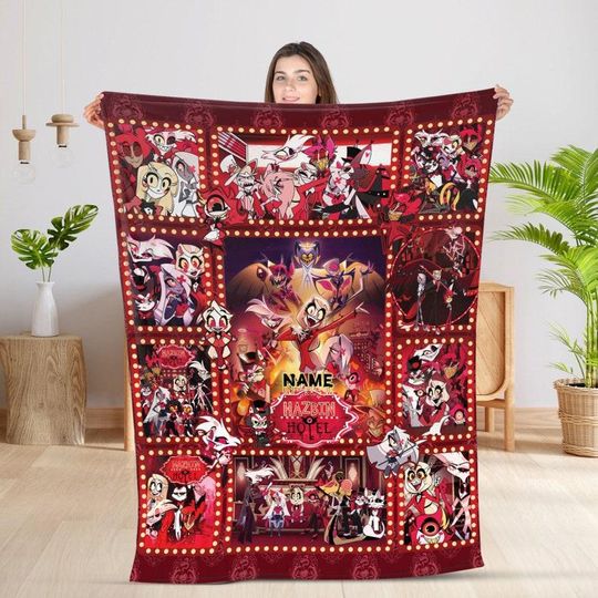 Personalized Hazbin Hotel Blanket, Custom Name Cartoon Blanket, Birthday Gift For Kids