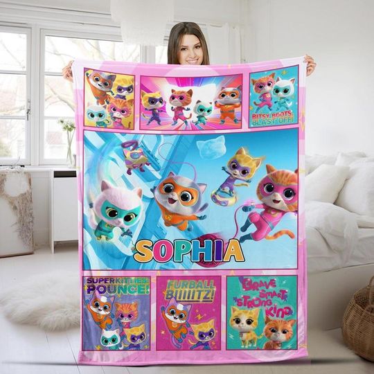 Personalized Super Kitties Blanket, Custom Name Blanket, Super Kittie Blanket, Birthday Gift