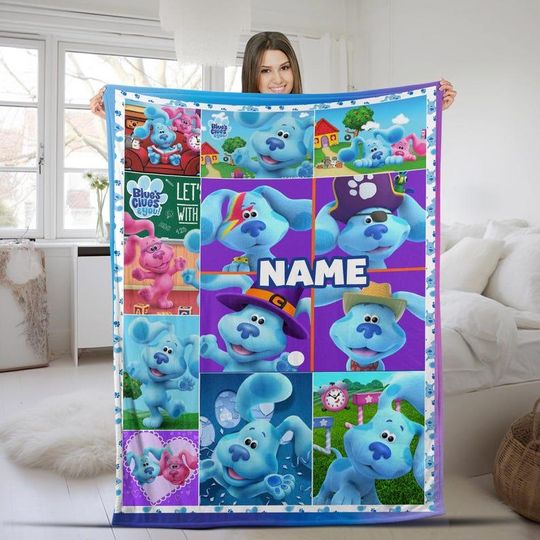 Kids Personalized Name Blues Clues Blanket, Blues Clues Custom Name Blanket, Custom Baby Blanket, Birthday Blanket
