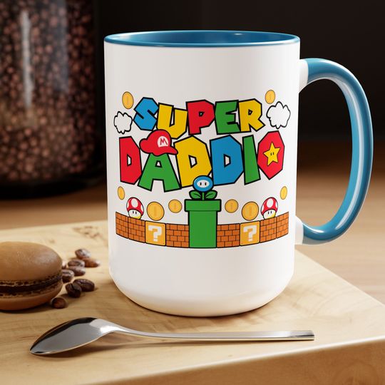 Funny Gift For Dad, Fathers Day Mug Super Daddio Mug Gamer Dad Fun Gift Novelty New Dad Mug Gift from Kid to Dad Super Daddio Mug 15oz