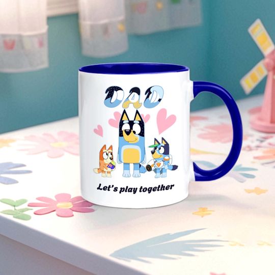 Personalized Funny BlueyDad Pattern Ceramic Mug,Custom Text Mug,BlueyDad Family Mug,BlueyDad and Bingo Mug,Cool Ceramic Mug,Fathers Day Gift from Boy