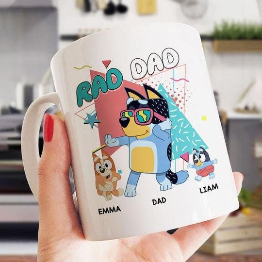Rad Dad Personalized Blue Dog Mug, Best Dad Ever, Best Daddy Ever Mug, Cool Dads Mug, Fathers Day Gift From Kid, Gift for dad, Blue Family