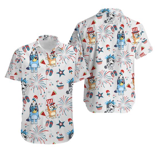 BlueyDad 4Th Of July Hawaiian Shirt BlueyDad Patriotic Shirt, Red White BlueyDad Fourth