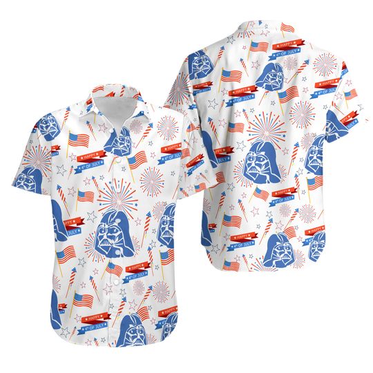 Star Wars Darth Vader Happy 4th Of July Hawaiian Shirt, Revenge Of The Sith Aloha Shirt, Starwars Beach Shirt, Darth Vader Aloha Shirt