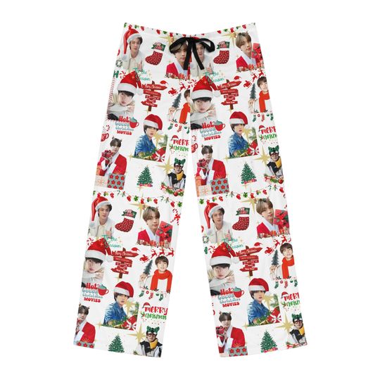 BTS Seokjin Christmas Women's Pajama Pants, Kpop Holiday Loungewear, Jin Sleep Pants, Christmas Gift for Kpop Fan