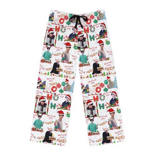 BTS Yoongi Christmas Women's Pajama Pants, Kpop Holiday Loungewear, Suga Sleep Pants, Christmas Gift for Kpop Fan