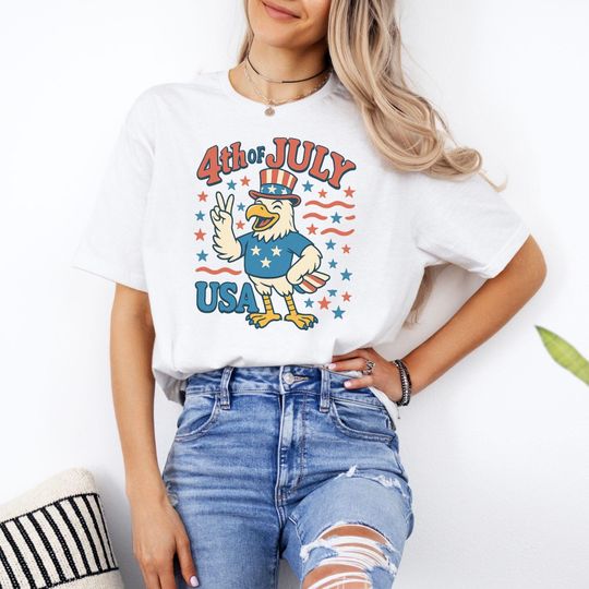 Funny 4th of July Shirt, for Men and Women, Retro Bald Eagle USA Tee, Patriotic Vintage American Shirt, Independence Day Outfit