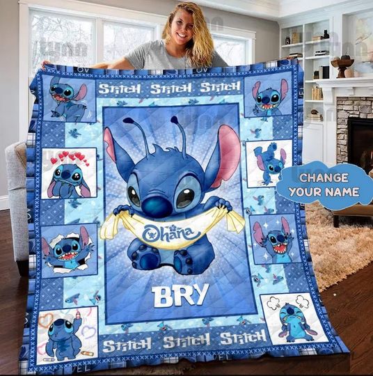 Personalized Disney Stitch Fleece Blanket, Disney Lilo and Stitch Quilt Blanket, Disney Stitch Birthday Gifts, Stitch Christmas Gifts