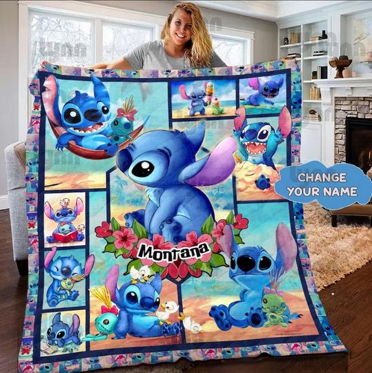 Personalized Disney Stitch Fleece Blanket, Disney Lilo and Stitch Sherpa Blanket, Disney Stitch Birthday Gifts, Stitch Christmas Gifts