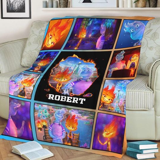 Disney Elemental Blanket, Fire and Water Ember and Wade Fleece Blanket, Custom Name Elemental Baby Blanket, Birthday Christmas Blanket Gifts