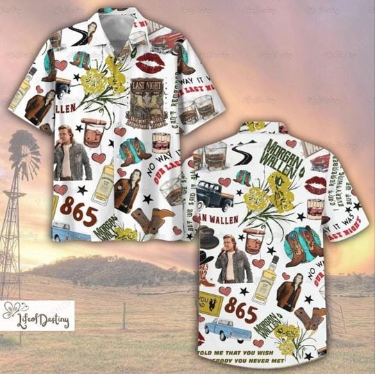 Cowboy Wallen Button Shirt, Western Hawaii Shirt Wallen Western Inspired