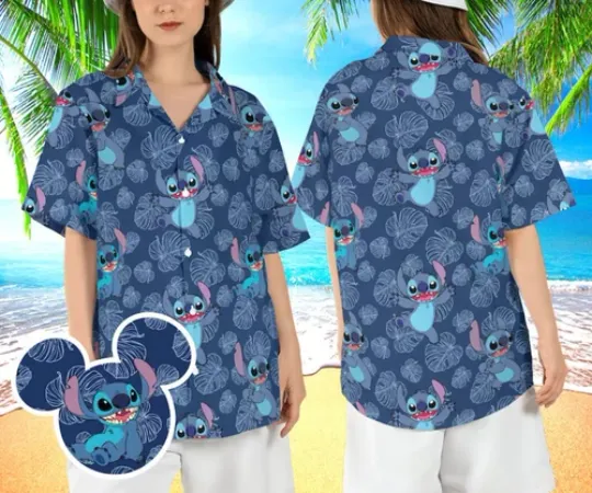 Stitch Tropical Leaves 3D HAWAII SHIRT US Size Best Price Father Day Gif