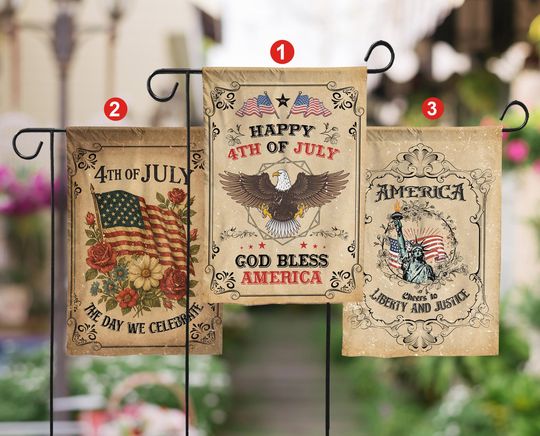 Retro July 4th Garden Flag, USA Eagle Patriotic Flag, God Bless America, Cheers to Liberty and Justice