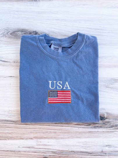 America Embroidered T-Shirt, USA 4th of July Tee,  Summer Shirt