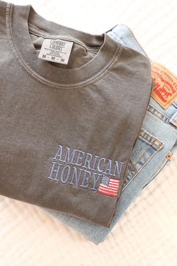 American Honey Patriotic Embroidered Tee - USA 4th of July Design