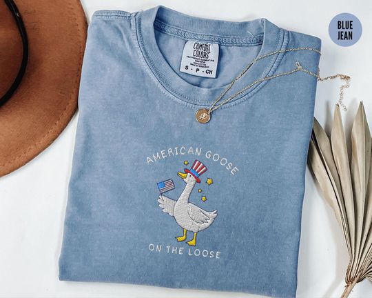 Embroidered Fourth of July Silly Goose Shirt - Funny Tee for Goose Lovers