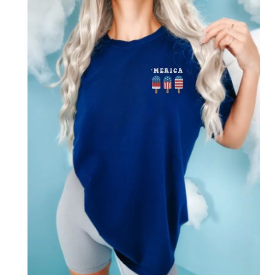 Embroidered Popsicle T-Shirt - Patriotic Fourth of July Tee