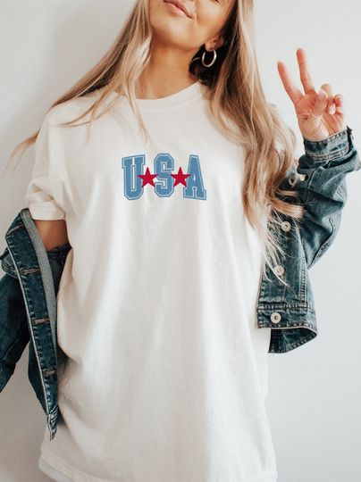 USA Embroidered T-Shirt, Patriotic 4th of July Shirt, American Colors Gift for Him/Her