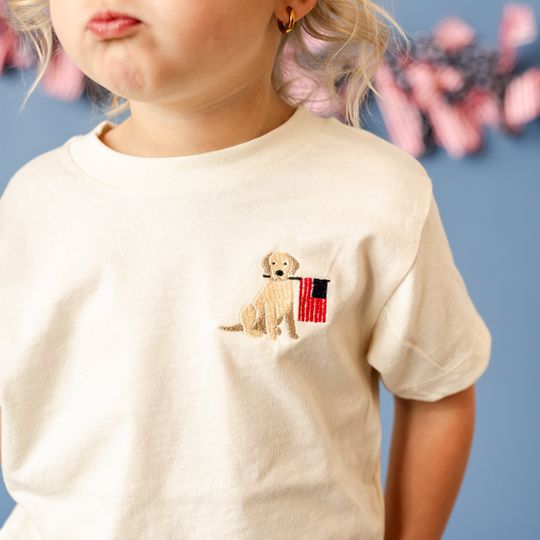 Embroidered Patriotic Pup Kids Tee - Dog Lover Shirt for 4th of July