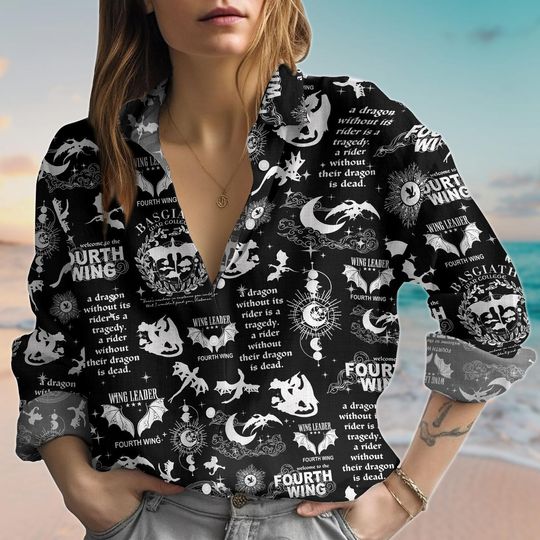 Basgiath War College Blouse Shirt, Fourth Wing Pajamas, The Empyrean Series Button Shirt, Violet Sorrengail Fantasy Book Shirt For Women